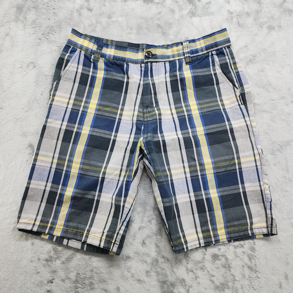 ZOO‎ YORK Shorts Mens 32 Blue Yellow Black Plaid Bermuda Shorts Skater Boarding